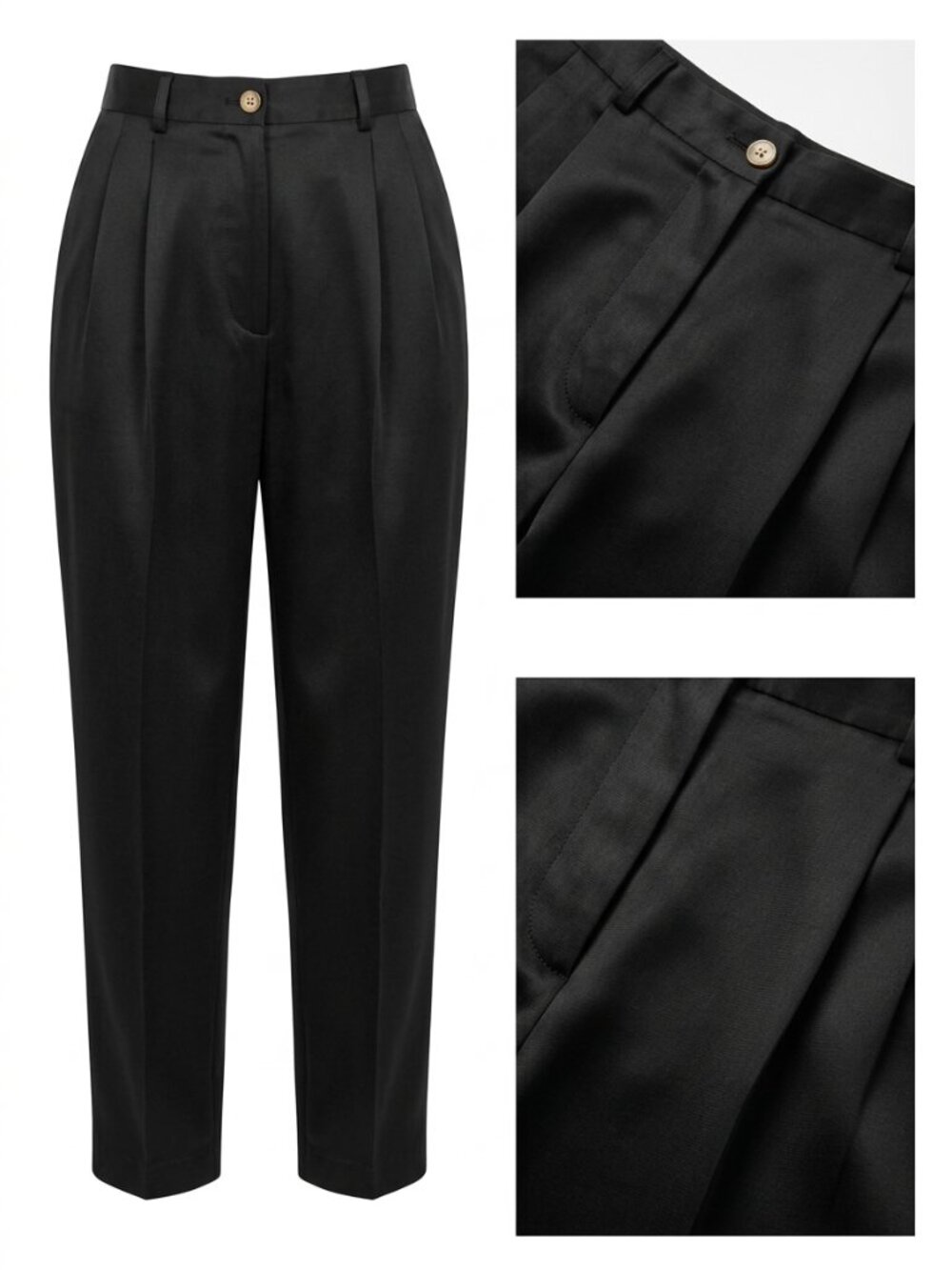 Talbots Petites Vintage Black Pleated High Waist Trousers Dress Pants - 12P - Picture 2 of 14
